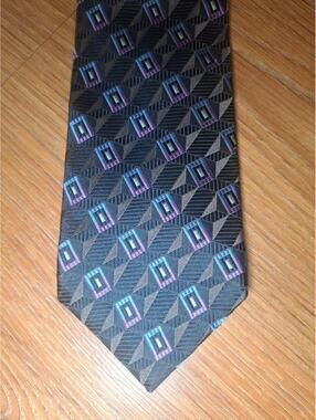 XMI Silk Tie Black Multicolor Geometric Wide Handmade in USA